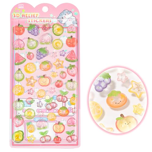 Niedliche kleine 3D-Kawaii-Aufkleber für Kinder und Mädchen – niedliche Obst- und Fantasy-Themen, klare Puffy-Aufkleber, Glitzer-Akzente für Scrapbooking, Handyhüllen-Dekoration von OCOUYVD