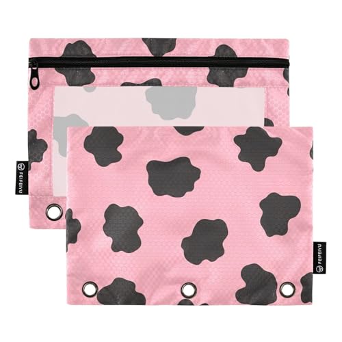 Federmäppchen mit Kuh-Punkten, Pink, 2 Stück, 3-Ringbuch, Zubehör, große Kapazität, Federmäppchen Federmäppchen mit Kuh-Punkten, Pink, 2 Stück, 3-Ringbuch, Zubehör, große Kapazität, Federmäppchen von ODAWA