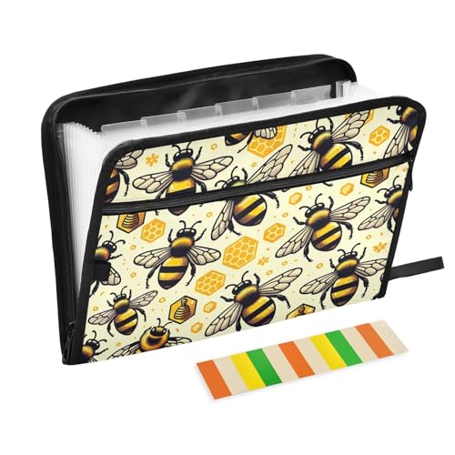 Flying Bees and Honeycomb03 Fächermappe mit Reißverschluss, Vordertasche für Zuhause, Schule, Büro von ODAWA