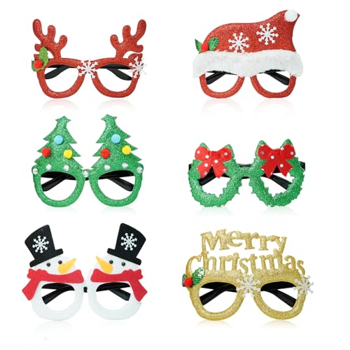 6 Stück Weihnachtsbrillen Neuheit, Xmas Glassesc Erwachsene, Weihnachten Neuheit Brille, Weihnachten Party Brille, Weihnachten Party Requisiten, Weihnachten Zubehör zu tragen, Weihnachtsmann Brille, von ODDerZZii