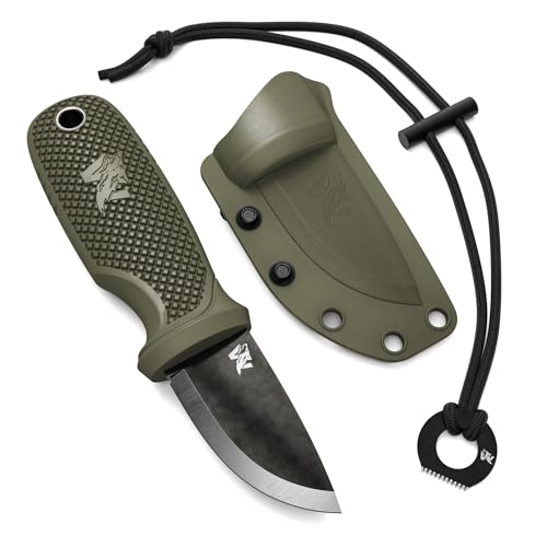 ODENWOLF W-MINI 2 Neck Knife Messer aus starkem D2 Stahl - Kleines EDC Messer Feststehend mit durchdachtem Holster und Feuerstahl - Outdoor Messer Klein und Handlich - Feststehendes Messer Halskette von ODENWOLF