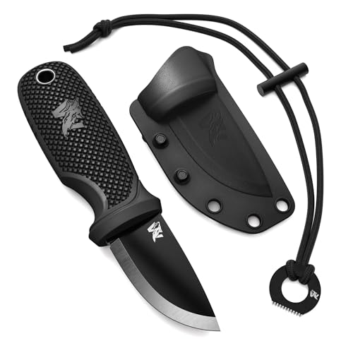 ODENWOLF W-MINI 2 Neck Knife Messer aus starkem D2 Stahl - Kleines EDC Messer Feststehend mit durchdachtem Holster und Feuerstahl - Outdoor Messer Klein und Handlich - Feststehendes Messer Halskette von ODENWOLF