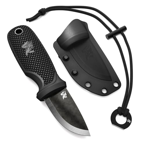 ODENWOLF W-MINI 2 Neck Knife Messer aus starkem D2 Stahl - Kleines EDC Messer Feststehend mit durchdachtem Holster und Feuerstahl - Outdoor Messer Klein und Handlich - Feststehendes Messer Halskette von ODENWOLF