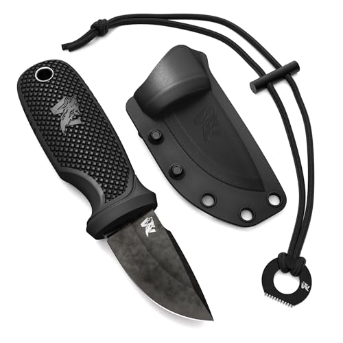 ODENWOLF W-MINI Neck Knife Messer aus starkem D2 Stahl - Kleines EDC Messer Feststehend mit durchdachtem Holster und Feuerstahl - Outdoor Messer Klein und Handlich - Feststehendes Messer Halskette von ODENWOLF