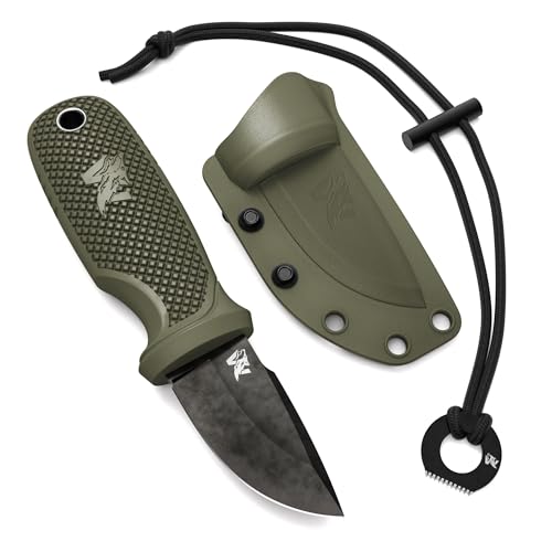 ODENWOLF W-MINI Neck Knife Messer aus starkem D2 Stahl - Kleines EDC Messer Feststehend mit durchdachtem Holster und Feuerstahl - Outdoor Messer Klein und Handlich - Feststehendes Messer Halskette von ODENWOLF