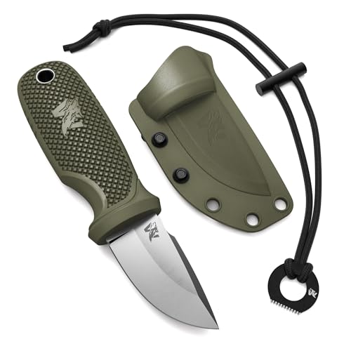 ODENWOLF W-MINI Neck Knife Messer aus starkem D2 Stahl - Kleines EDC Messer Feststehend mit durchdachtem Holster und Feuerstahl - Outdoor Messer Klein und Handlich - Feststehendes Messer Halskette von ODENWOLF