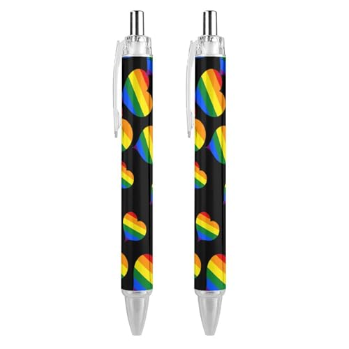 ODHHGDF LGBT Proud Regenbogen-Herz-Kugelschreiber, feine Spitze, 0,5 mm, einziehbarer Kugelschreiber, flexibel, runder Schaft, 2 Stück von ODHHGDF