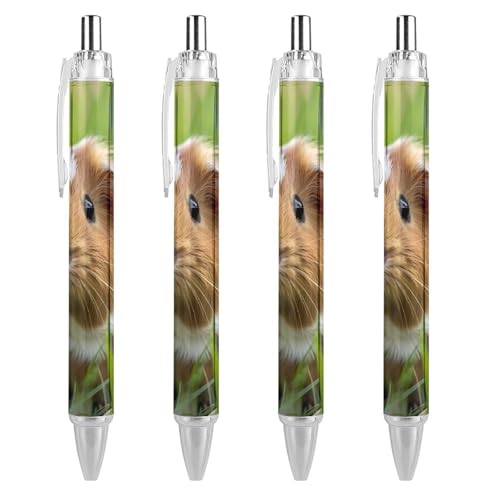 ODHHGDF Meerschweinchen-Kugelschreiber, feine Spitze, 0,5 mm, einziehbarer Kugelschreiber, flexibel, runder Schaft, Arbeitsstift, 4 Stück von ODHHGDF