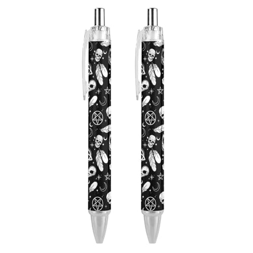 ODHHGDF Wiederverwendbarer 0,5 mm schwarzer Stift, Goth Rabe Krähe Schädel Mond Stern Gothic Hexe Magic Spirit Board Einziehbarer Kugelschreiber für Männer Frauen Bequem Glatt Schreiben Stifte Büro von ODHHGDF