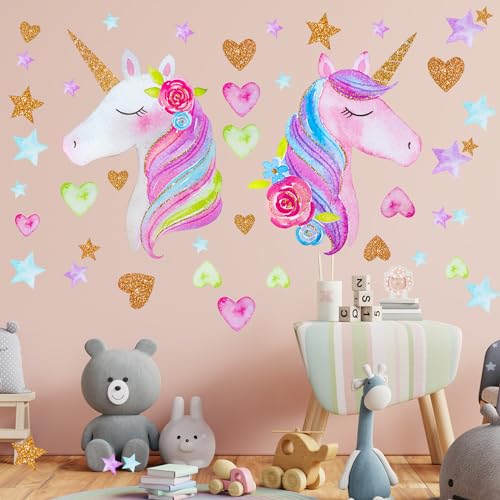 ODIWEN Wall Sticker Unicorn Wandsticker Große Einhorn, Groß Wandaufkleber Einhorn Wandtattoo Wandaufkleber Wandsticker Wanddeko für Mädchen Kinderzimmer Schlafzimmer Wohnzimmer Mädchenzimmer von ODIWEN