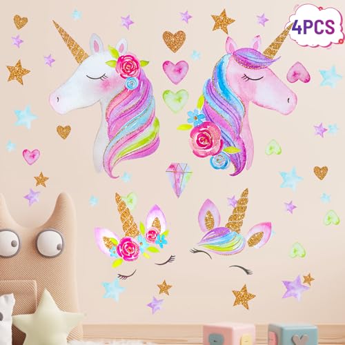 ODIWEN Wall Sticker Unicorn Wandsticker Große Einhorn, Groß Wandaufkleber Einhorn Wandtattoo Wandaufkleber Wandsticker Wanddeko für Mädchen Kinderzimmer Schlafzimmer Wohnzimmer Mädchenzimmer von ODIWEN