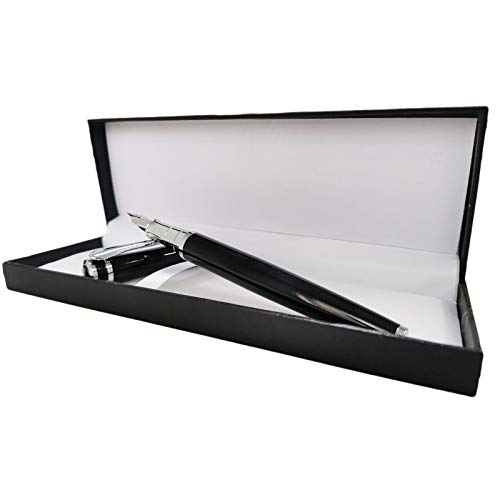 ODOOKON Füllhalter Metall Federstärke M inklusive Geschenkbox, 13,5 cm, Medium Nib Classic Executive Füllfederhalter, Perfekt für Männer und Frauen, Business Pen, Kalligraphie (Schwarz) von ODOOKON