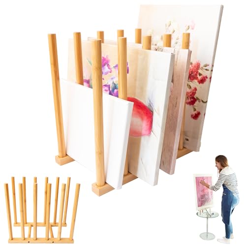 Holz Leinwand Aufbewahrungsregal | Drying Rack zum sicheren Aufbewahren für Kunstwerke | Paint Rack für Galerie, Atelier, Studio, Zuhause | raumsparend elegante Kunst Aufbewahrung aus Bambus (Small) von ODOXIA