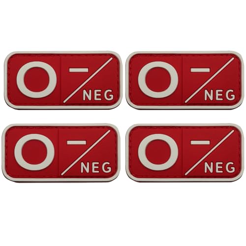 Blutgruppe PVC-Patches, O-negativ, Klettverschluss-Rückseite, 4 x 2,5 cm, Rot und Weiß, 4 Stück Blutgruppe PVC-Patches, O-negativ, Klettverschluss-Rückseite, 4 x 2,5 cm, Rot und Weiß, 4 Stück von ODSP