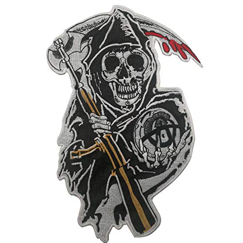 ODSP Kompatibel mit Sons of Anarchy Grim Reaper Motorrad Biker Style Groß Bestickt Aufbügler Aufnäher Applikation für Kleidung MC Weste Jacken Rucksäcke 32 x 21,1 cm von ODSP