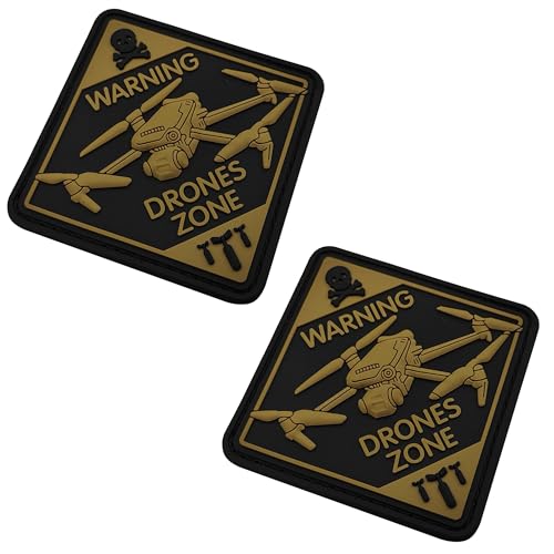 Warnung Drones Zone 3D PVC Patches Applikationen Drohne Flugzeug PVC Gummi Patch Taktisches Kampfarmband Emblem Abzeichen mit Klettverschluss Rückseite für Rucksäcke, Hüte, Kleidung, Jeans, Westen, von ODSP