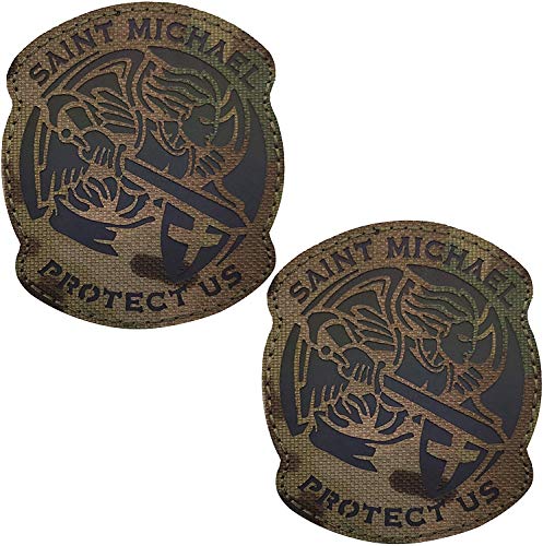 2 Stück Infrarot IR reflektierender St. Michael Protect Us Patch, taktisches Militär-Moral Emblem Abzeichen dekorative Applikation mit Klettverschluss auf der Rückseite, 7,5 x 6,4 cm von ODSS