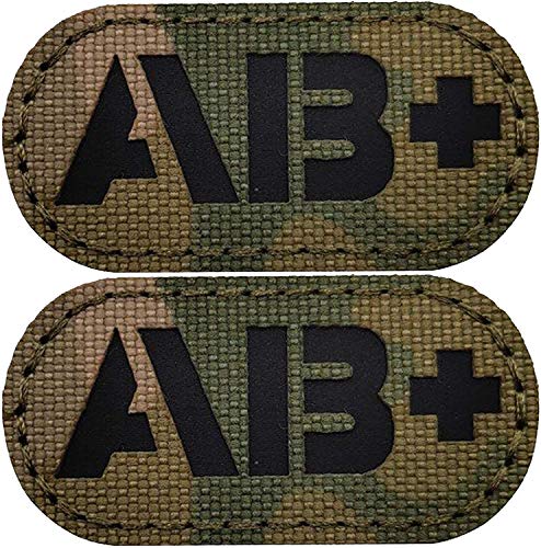 2 Stück Infrarot-Infrarot-Infrarot-Emblem, Bluttyp AB+, positive POS, reflektierende Flicken, Emblem, taktische Moral-Militärabzeichen mit Klettverschluss von ODSS