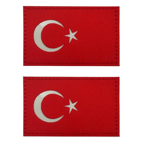 2 Stück im Dunkeln leuchtende Türkei-Flagge leuchtende Morale Patch, Türkei-Flaggen Patches, taktische Türken Flaggen Militärabzeichen, DIY Uniform Emblem dekorative Applikationen für Kleidung Hut von ODSS