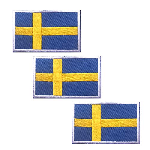 3 Pack Schweden Flagge Patch Gesticktes Eisen auf Aufnähen Patch - Emblem Taktische Militärmoral Lustige Patches Abzeichen Applikationen mit Haken und Schlaufenrücken von ODSS