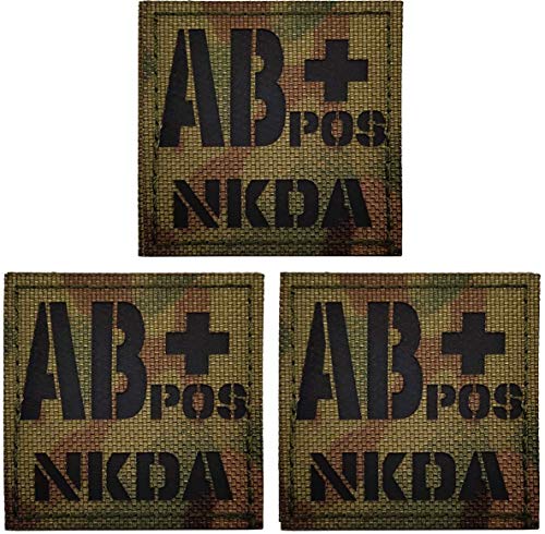 AB Positive Bluttyp-Patch, AB POS AB+ NKDA Infrarot Ir Reflektierende Medizinische Patches, Klettverschluss Rückseite – 4,97 x 4,97 Zoll – Bündel mit 3 Stück – keine bekannten Medikamentenallergien von ODSS