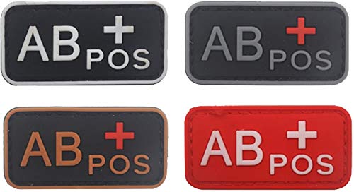 Blood Type Patch Kit AB Pos, Tactical Type AB Positive 3D PVC Rubber Fastener Patches, 1.97 X 0.98 Inch Sized, Bundle 4 Pcs von ODSS