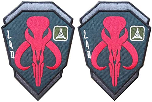 Mandalorian Mythosaurier Totenkopf Wappen Kopfgeldjäger Boba Fett Schild Patch, taktische Moral bestickte Applikation Badge Patches mit Verschluss Haken und Schlaufe Rückseite 10 x 7 cm (grün) von ODSS