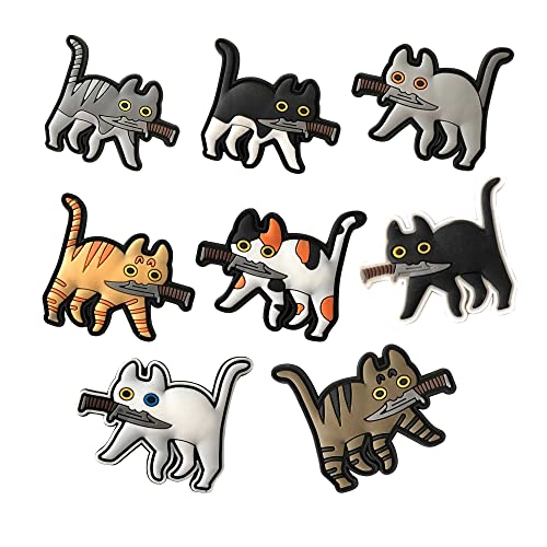 Niedliche Katze mit Messer, 3D-PVC-Gummi-Patch, Katzen-Beißmesser, lustiges Cartoon-Armband, Abzeichen, Emblem-Applikation (mehrfarbig) von ODSS