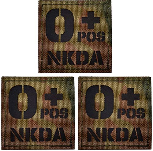 O Positive Bluttyp Patch, O POS O+ NKDA Infrarot Ir Reflektierende Medizinische Patches, Klettverschluss Rückseite - 4,97 x 4,97 Zoll - Bündel mit 3 Stück - Keine bekannten Medikamentenallergien von ODSS