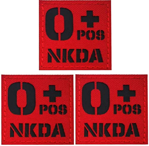 O Positive Bluttyp Patch, O POS O+ NKDA Infrarot Ir Reflektierende Medizinische Patches, Klettverschluss Rückseite - 4,97 x 4,97 Zoll - Bündel mit 3 Stück - Keine bekannten Medikamentenallergien von ODSS