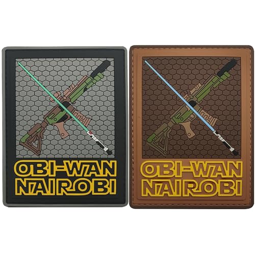 OBI Wan Nairobi Lichtschwerter und Gewehre PVC-Gummi-Applikation, Aufnäher, taktische Militär-Moral-Emblem, Dekorationen, Abzeichen mit Klettverschluss auf der Rückseite für Kleidung, Jacken, Hüte, von ODSS