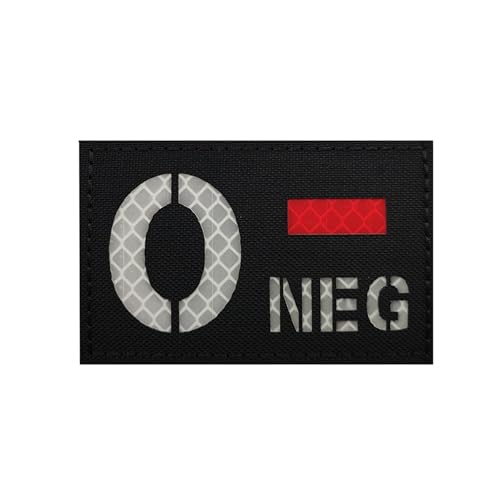 ODSP O Negative Blood Type Luminous Patches Glow in The Dark IR Infrarot Reflective Laser Cut Blood Type O - Neg Appliques, Tactical Military Moral Badges Fastener Hook and Loop Backing von ODSS