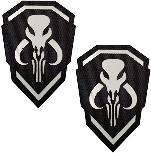 Reflektierender Mythosaurier-Aufnäher – IR Infrarot Mandalorian Tactical Military Moral Emblem Patches mit Klettverschluss Rückseite 9,5 x 6,5 cm, 2 Stück von ODSS