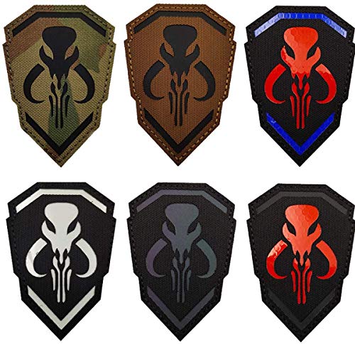 Reflektierender Mythosaurier-Aufnäher – IR Infrarot Mandalorian Tactical Military Moral Emblem Patches mit Klettverschluss Rückseite 9,5 x 6,5 cm, 6 Stück von ODSS