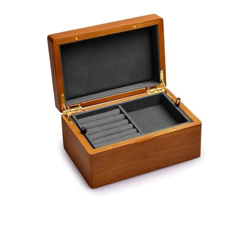 ODUHBFE Ringbox, mehrschichtige Schmuckaufbewahrungsbox mit Halskettenhaken, Ohrringen, Ringen und Armbändern, Aufbewahrungskoffer aus Massivholz, Organizer, Schmuckschatulle, Ri von ODUHBFE