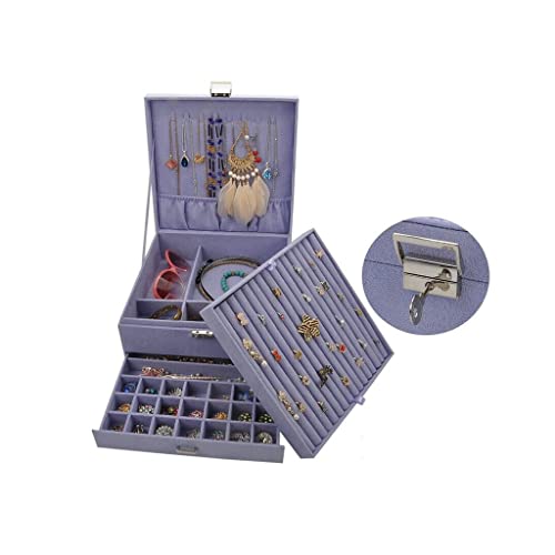 ODUHBFE Schmuck-Organizer, Schmucketui, 3-lagige Schmuckschatulle, Aufbewahrungsbox für Halsketten, Ringe, Armbänder, Ohrringe, Uhren, Schmuckaufbewahrungsbox, Samt-Schmuckschat von ODUHBFE