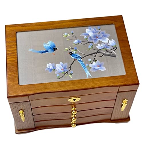 ODUHBFE Schmuckschatulle, Organizer, Schmuckschatulle, Suzhou-Stickerei, handgestickte, doppelseitige Stickerei, Aufbewahrungsbox, exquisites Schloss, Massivholz, Schmuckschatul von ODUHBFE