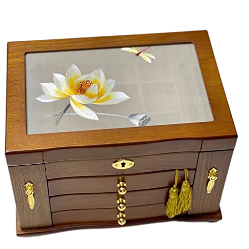 ODUHBFE Schmuckschatulle-Organizer Schmuckschatulle Suzhou-Stickerei handgestickte doppelseitige Stickerei-Aufbewahrungsbox exquisites Schloss Massivholz-Schmuck Schmuckschatull von ODUHBFE