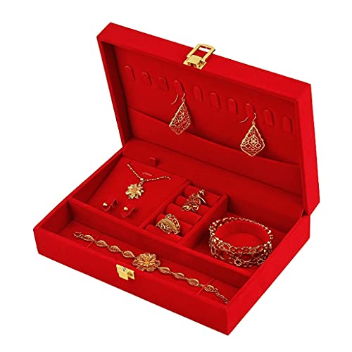 ODUHBFE Schmuckschatullen Hochzeitsschmucksets Samt Schmuckschatulle Ringe Ohrringe Halskette Schatzarmband Geschenkvitrine Rot Schmuckaufbewahrungshalter Schmuckorganizer von ODUHBFE