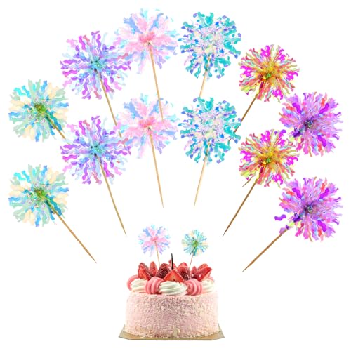 OEEYYT 12 Stück Kuchen Deko Geburtstag Cupcake Deko Bunte Feuerwerk Tortendeko Happy Birthday Tortendeko für Geburtstag Party Hochzeit Weihnachten von OEEYYT