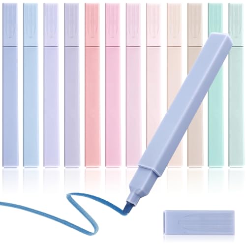 OEEYYT 12 Stück Textmarker Pastell Stifte Aesthetic Marker Pastell Highlighter Pen Assorted Farben Textmarker Set, für Journal Planer Notizen Schule Bürobedarf von OEEYYT