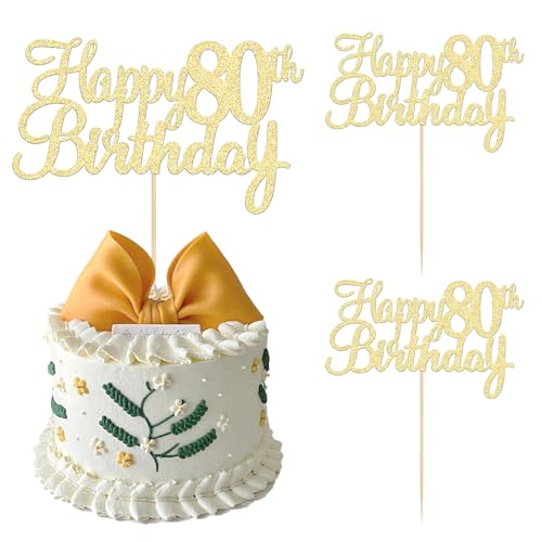 OEEYYT 2 Stück 80 Geburtstag Deko Kuchen Deko Geburtstag Gold Glitzer Deko Zum 80 Geburtstag Party Deko Deko 80 Geburtstag Frau Mann Happy 80th Birthday Cake Topper (80th-2PCS) von OEEYYT