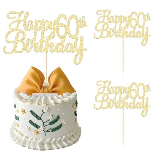 OEEYYT 2 Stück Tortendeko 60 Geburtstag Mann Gold Glitzer Happy 60th Birthday Cake Topper 60 Geburtstag Frau Deko Tortendeko Geburtstag (60th-2PCS) von OEEYYT