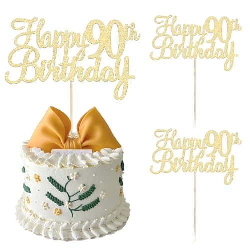 OEEYYT 2 Stück Tortendeko Geburtstag Deko 90. Geburtstag Frau Happy 90th Birthday Cake Topper Gold Glitzer Geburtstag Party Deko Kuchendeko Geburtstag (90th-2PCS) von OEEYYT