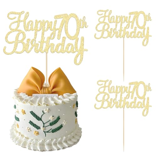 OEEYYT 2 Stück Tortendeko Geburtstag Deko Zum 70 Geburtstag Gold Glitzer 70 Geburtstag Deko Kuchendeko Geburtstag Happy 70th Birthday Cake Topper (70th-2PCS) von OEEYYT