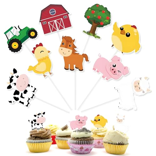 OEEYYT 36 Pcs Cake Topper Bauernhof Geburtstag Deko Tortendeko Bauernhof Cupcake Topper Tortendeko Geburtstag von OEEYYT