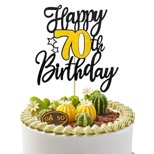 OEEYYT 70 Geburtstag Deko Tortendeko 70 Geburtstag Schwarz Gold Happy Birthday Cake Topper Cupcake Toppers, Für 70 Geburtstag Party Dekoration (70) von OEEYYT