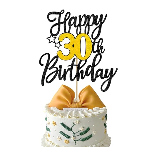 OEEYYT Cake Topper 30 Geburtstag Happy Birthday Tortendeko Schwarz Gold Happy Birthday Cake Topper Tortendeko Geburtstag (30) von OEEYYT