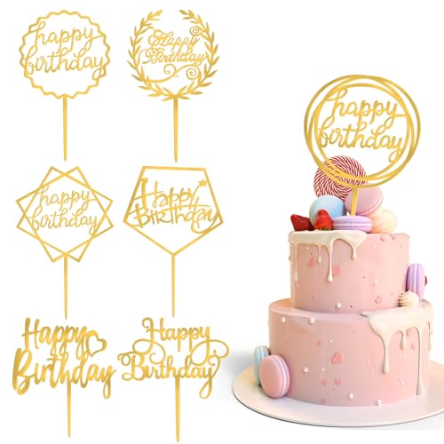 OEEYYT Happy Birthday Tortendeko Acryl Cake Topper Geburtstag Goldenes Torten Deko Tortendeko Geburtstag (7Stück-Gold4) von OEEYYT