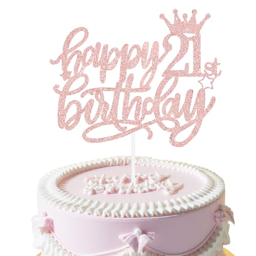 OEEYYT Rose Gold Tortendeko 21 Geburtstag Deko Cake Topper Geburtstag Happy 21th Birthday Cake Topper Glitzer Tortendeko Geburtstag für Jungen Und Mädchen (21) von OEEYYT